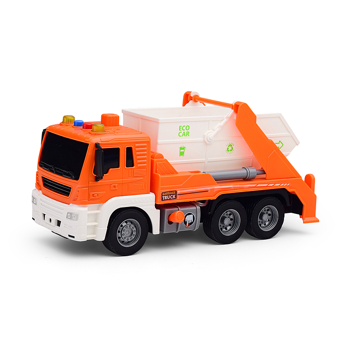 Машина JS107В "Мусоровоз" 1:16 (свет, звук) цвет оранжевый, в коробке