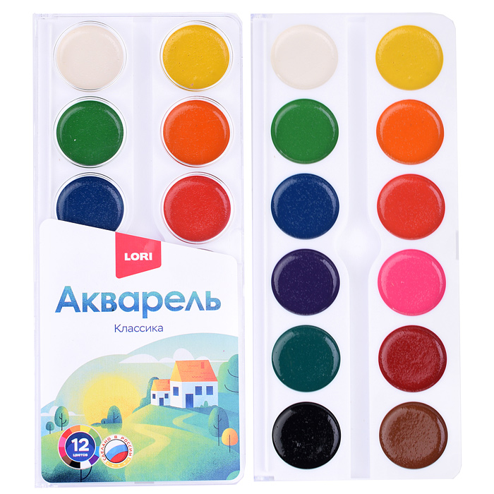 Акварель Классика 12 цветов, б/к в пластиковой упаковке с крышкой Акварель Классика 12 цветов, б/к в пластиковой упаковке с крышкой