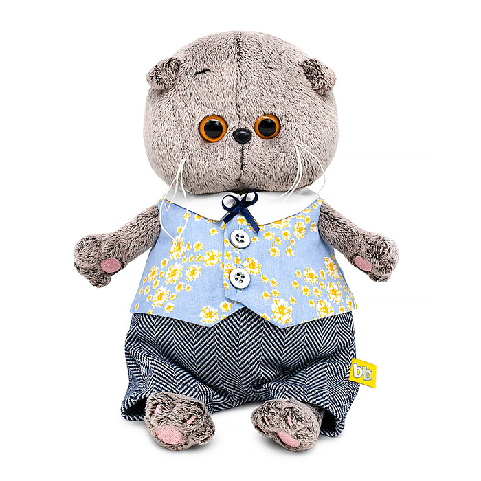 Кот Басик BABY в жилете в цветочек и брючках