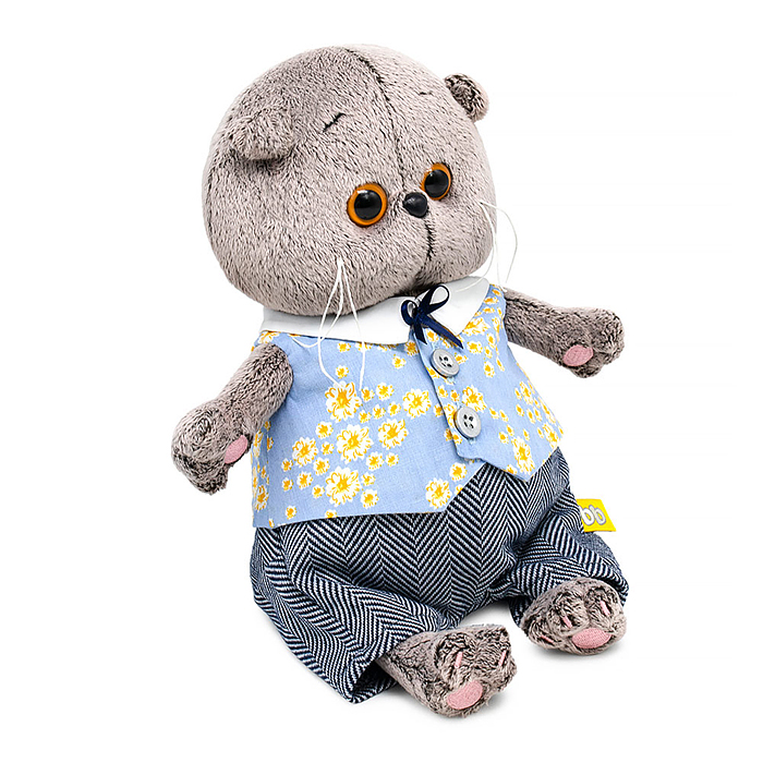 Кот Басик BABY в жилете в цветочек и брючках