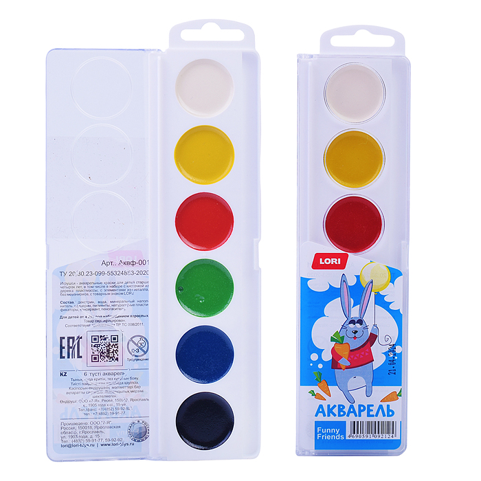 Акварель Funny Friends 6 цв, б/к в пластиковой упаковке с крышкой Акварель Funny Friends 6 цв, б/к в пластиковой упаковке с крышкой