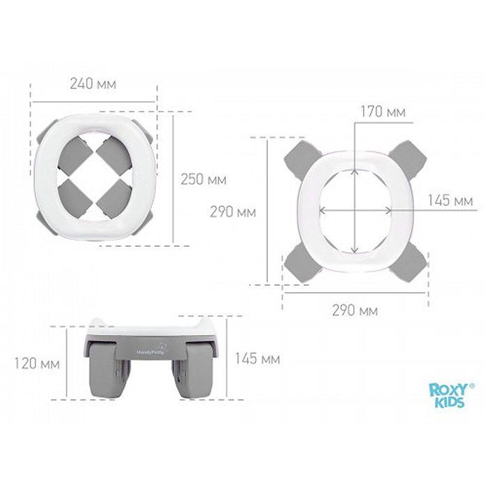 Фото к товару Горшок дорожный HandyPotty 3 в 1 серый и вкладка серая Горшок дорожный HandyPotty 3 в 1 серый и вкладка серая