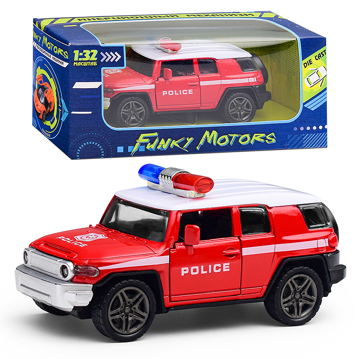 Красная инерционная машинка с мигалкой die-cast,1:32, открывающиеся двери