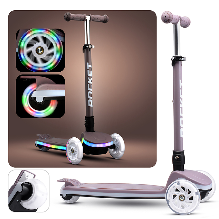 Самокат трёхколёсный R0198 ROCKET колёса световые PU, цвет мокко в пакете