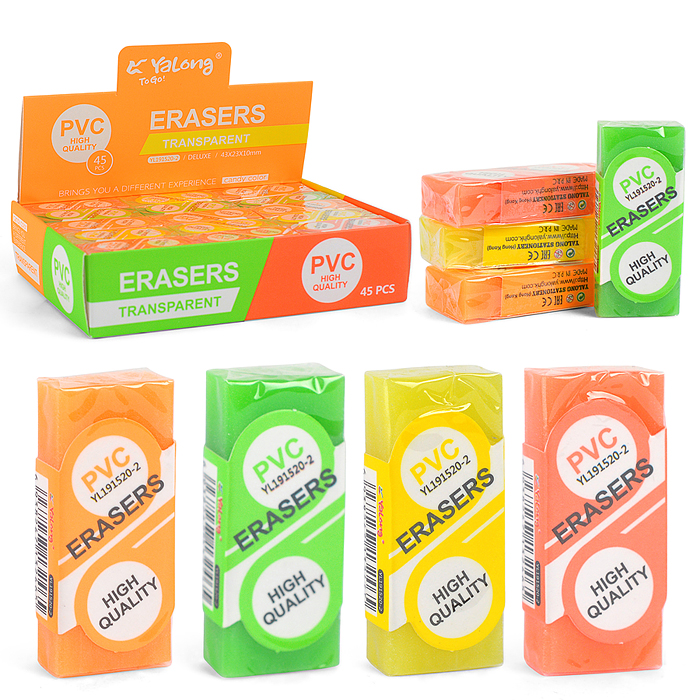 Ластик "Candy color" синтетический каучук, прямоугольный, ПВХ, цвет ассорти, 44х20х10мм