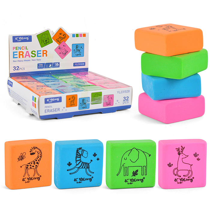 Ластик "Зоопарк" синтетический каучук, квадратный, цвет ассорти, 30*30*10 мм