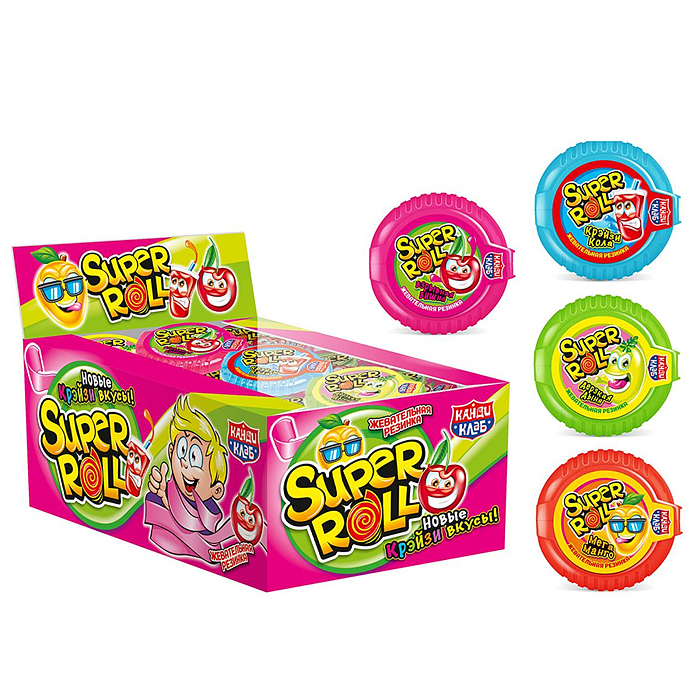 Жевательная резинка SUPER ROLL ассорти 10гр*24шт Жевательная резинка SUPER ROLL ассорти 10гр*24шт