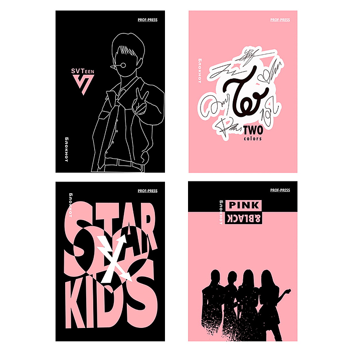 Блокнот 40л. А6 на гребне "K-POP IDOLS" ассорти, цвет.мелов.обл, офсет, клетка Блокнот 40л. А6 на гребне "K-POP IDOLS" ассорти, цвет.мелов.обл, офсет, клетка