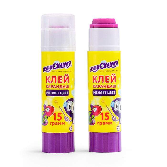 Клей-карандаш цветной "Юнландик и хамелеон", 15 г, обесцвечивающийся после высыхания