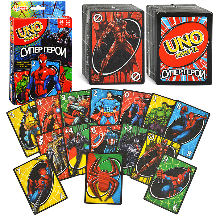 Карточная игра "Супергерои" UNO минута 92х130х22 мм.