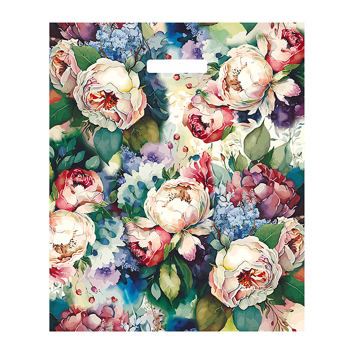 Пакет ПЭ с вырубной ручкой 38х45+3см (60) (Кремовые цветы) 