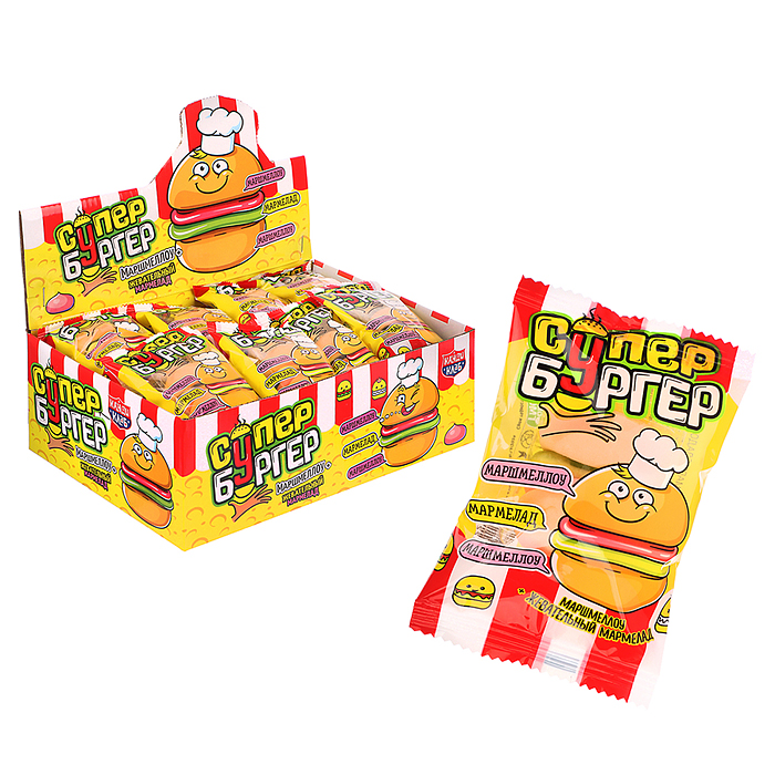 Маршмеллоу с жевательным мармеладом "Супер бургер" 15гр*24шт