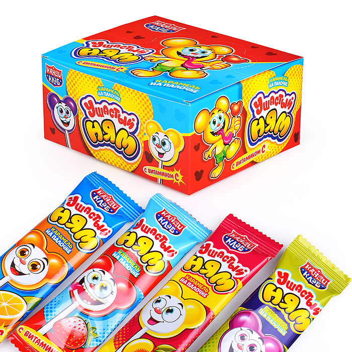 Карамель на палочке с конфетой "Ушастый ням" 8гр*30шт Карамель на палочке с конфетой "Ушастый ням" 8гр*30шт