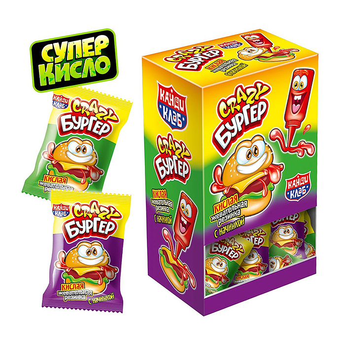 Кислая жевательная резинка с начинкой "Crazy Бургер" 4г*100шт