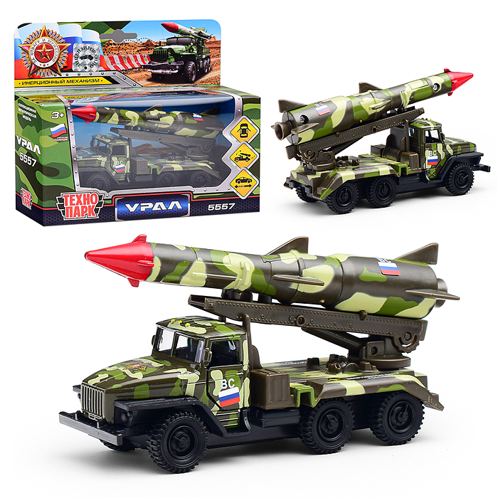 Машина металл. Урал Ракета 12см. (открыв. двери, зеленый камуфляж) инерц., в коробке