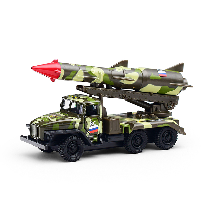 Фото к товару Машина металл. Урал Ракета 12см. (открыв. двери, зеленый камуфляж) инерц., в коробке Машина металл. Урал Ракета 12см. (открыв. двери, зеленый камуфляж) инерц., в коробке