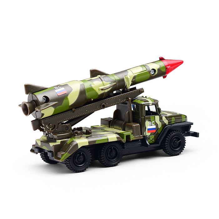 Фото к товару Машина металл. Урал Ракета 12см. (открыв. двери, зеленый камуфляж) инерц., в коробке Машина металл. Урал Ракета 12см. (открыв. двери, зеленый камуфляж) инерц., в коробке
