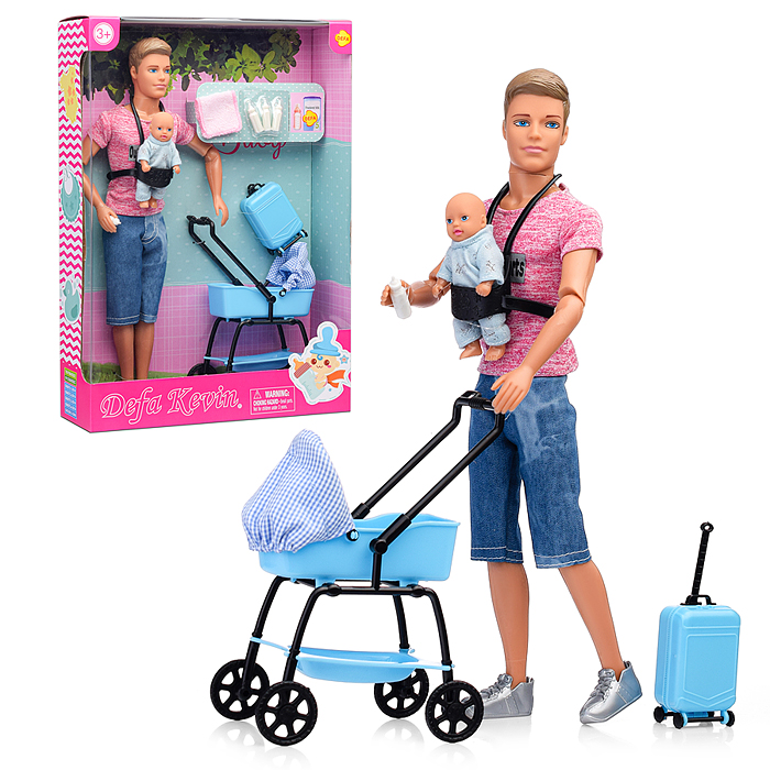 Кукла 8369 "Молодой папа" с малышом и аксессуарами, в коробке