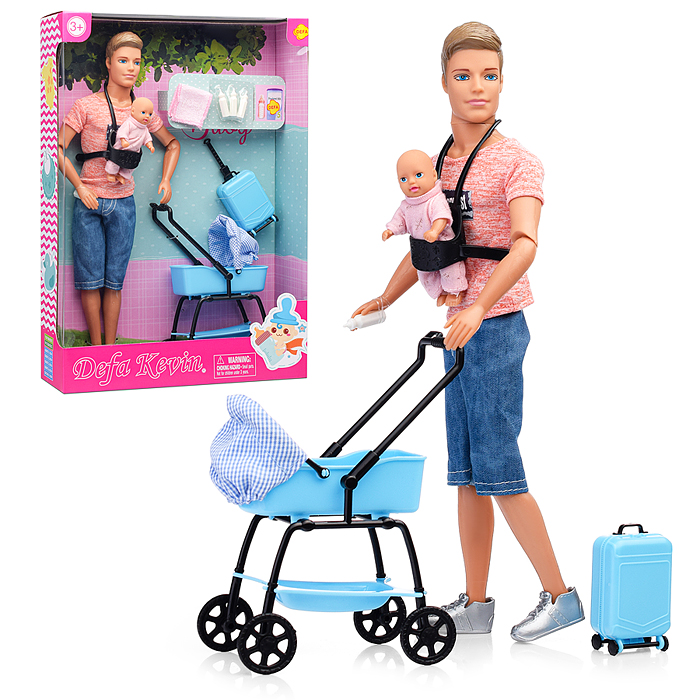 Кукла 8369 "Молодой папа" с малышом и аксессуарами, в коробке