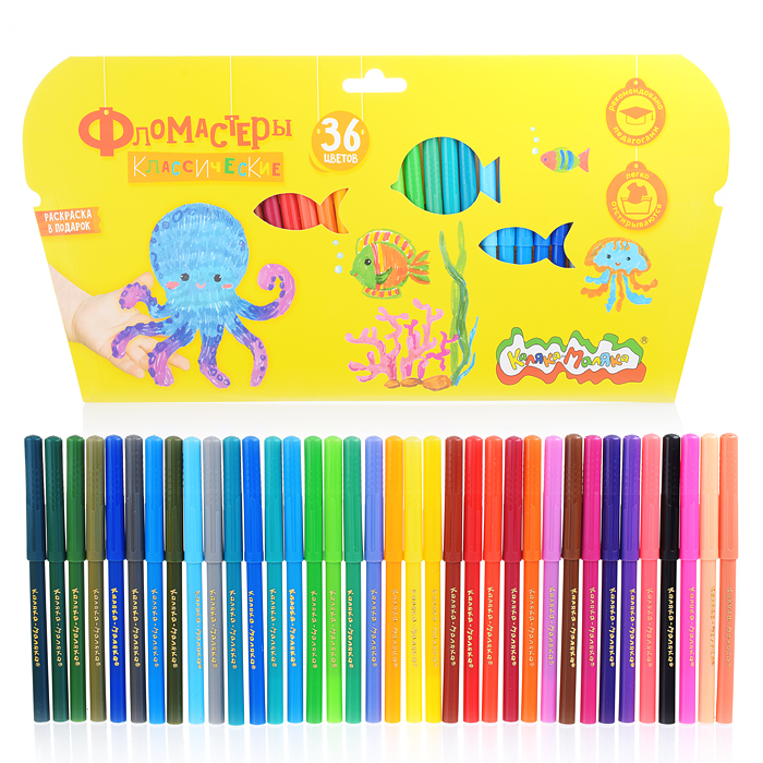 Фломастеры 36 цв. классические, круглый корпус, картонная упаковка Фломастеры 36 цв. классические, круглый корпус, картонная упаковка