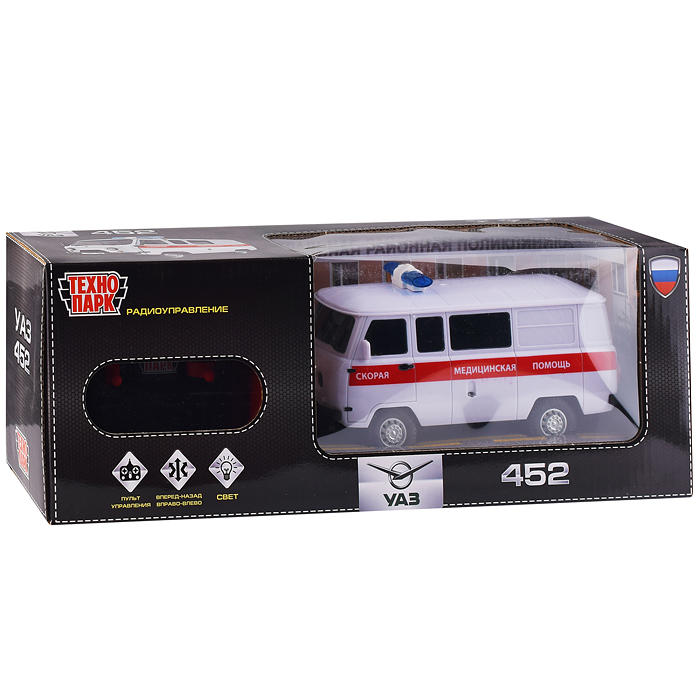 Фото к товару Машина р/у УАЗ 452 Скорая Помощь, 18 см, (свет, бел,) в коробке Машина р/у УАЗ 452 Скорая Помощь, 18 см, (свет, бел,) в коробке