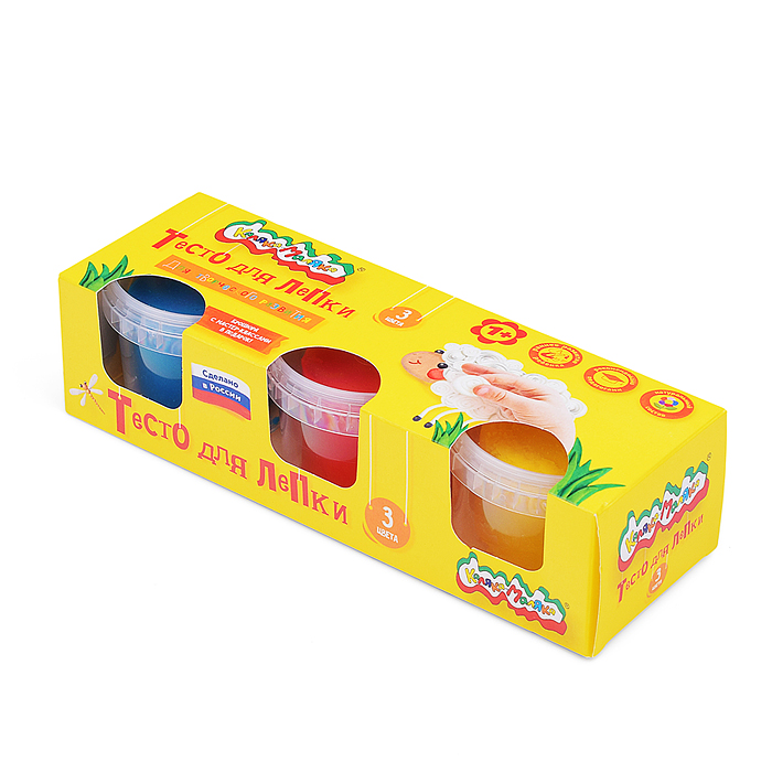 Тесто для лепки 3 цвета (красный, желтый, синий) по 90 гр в банке Тесто для лепки 3 цвета (красный, желтый, синий) по 90 гр в банке