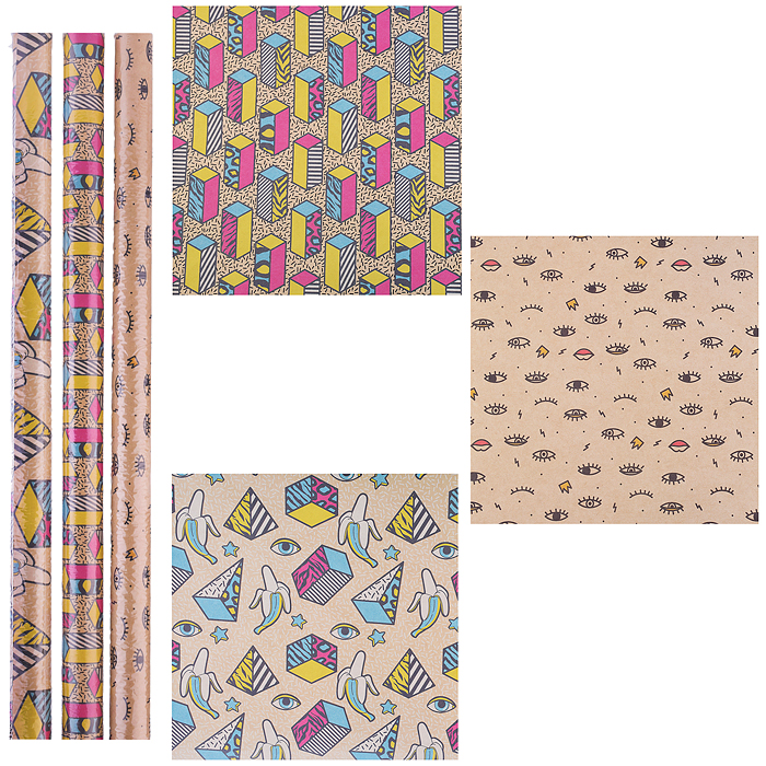 Упаковочная бумага крафт 70х100см "Гламурный рок" 70г/м2, ассорти 5 дизайнов Упаковочная бумага крафт 70х100см "Гламурный рок" 70г/м2, ассорти 5 дизайнов