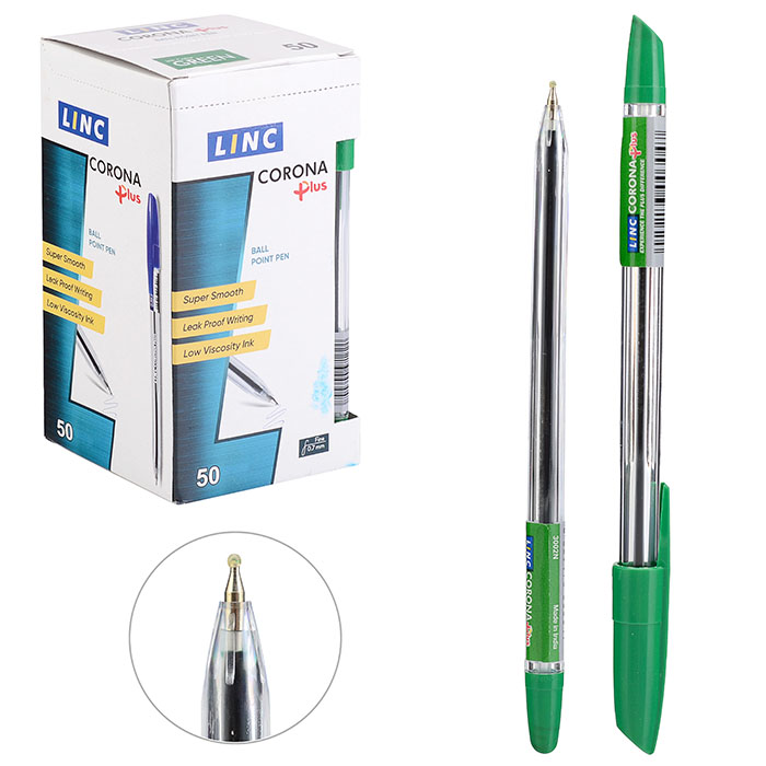 Ручка шариковая Corona plus 0,7 мм зеленый прозрачный корпус