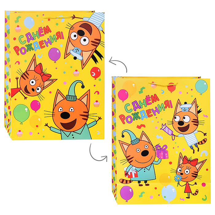 Пакет подарочный матовый "Три Кота" xl, 33,5*45*15 см.