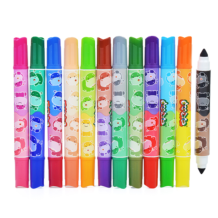 Фото к товару Фломастеры 24 цв. утолщенные, классические, кругл. корп. суперсмываемые карт. упак. двух Фломастеры 24 цв. утолщенные, классические, кругл. корп. суперсмываемые карт. упак. двух