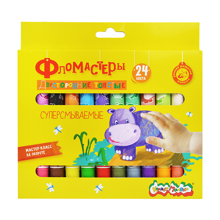 Фото к товару Фломастеры 24 цв. утолщенные, классические, кругл. корп. суперсмываемые карт. упак. двух Фломастеры 24 цв. утолщенные, классические, кругл. корп. суперсмываемые карт. упак. двух