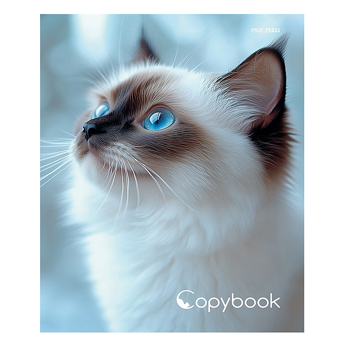 Тетрадь 80л. клетка "Голубоглазая кошка" на кольцах, глянцевая ламинац, лен Тетрадь 80л. клетка "Голубоглазая кошка" на кольцах, глянцевая ламинац, лен