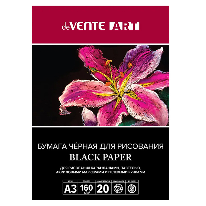 Папка для рисования A3 (420x297 мм) "deVENTE. ART" черная, 160 г/м², 20 л, папка мелованный картон 2