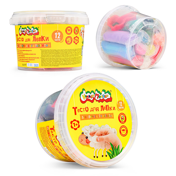 Тесто для лепки 12 цв. по 30 г, 2 формочки, ведро Тесто для лепки 12 цв. по 30 г, 2 формочки, ведро