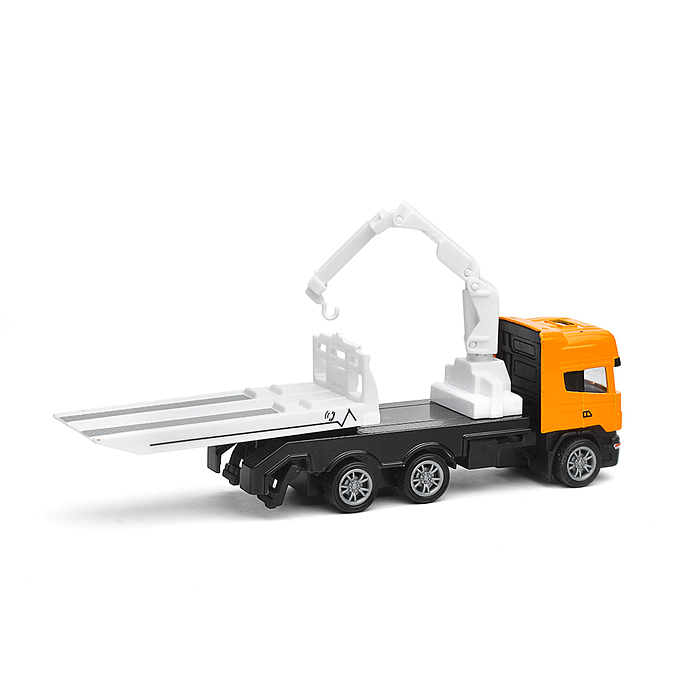 Машина металл Эвакуатор 12см, с машиной 7см, инерция подвижный кран, в коробке