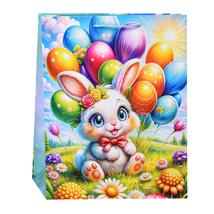 Пакет подарочный глянцевый l, 26*32*14 см, "Зайка"