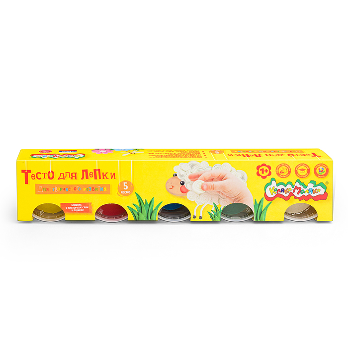 Фото к товару Тесто для лепки 5 цв. (красный, желтый, зеленый, синий, белый) по 90 г карт.уп. Тесто для лепки 5 цв. (красный, желтый, зеленый, синий, белый) по 90 г карт.уп.