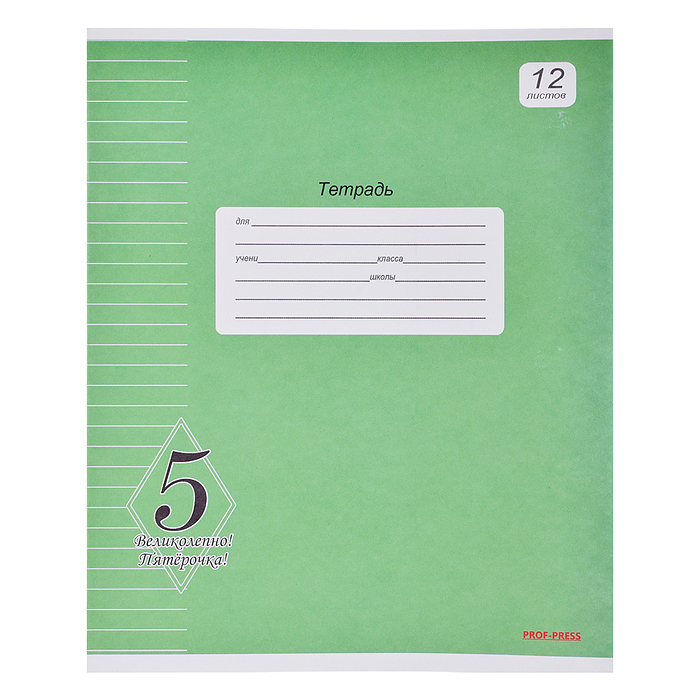 Тетрадь 12л. линия "Великолепно! Пятерка!" (зеленая) офсет
