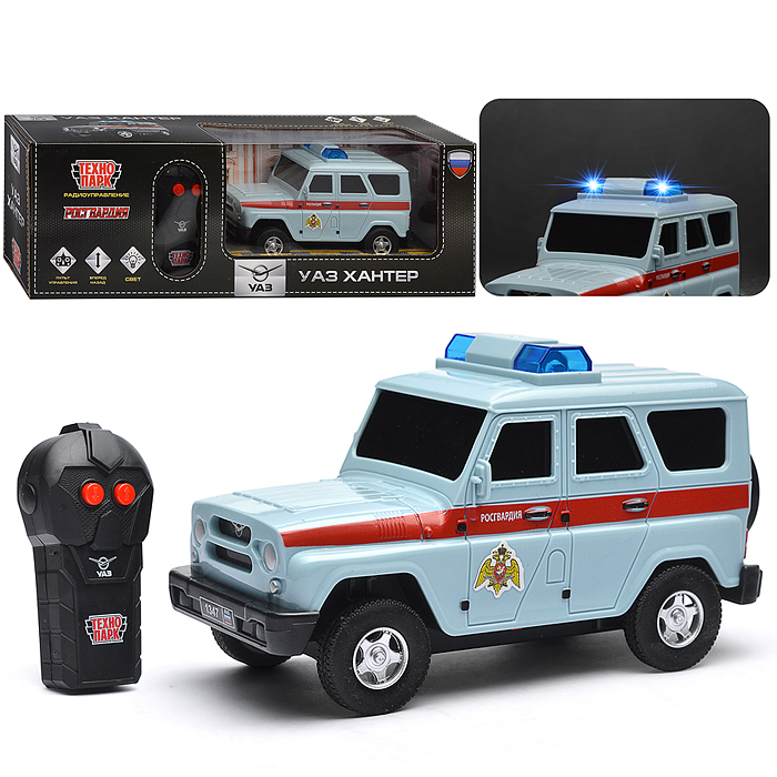 Машина р/у УАЗ Хантер Росгвардия 15 см, свет, серый, в коробке
