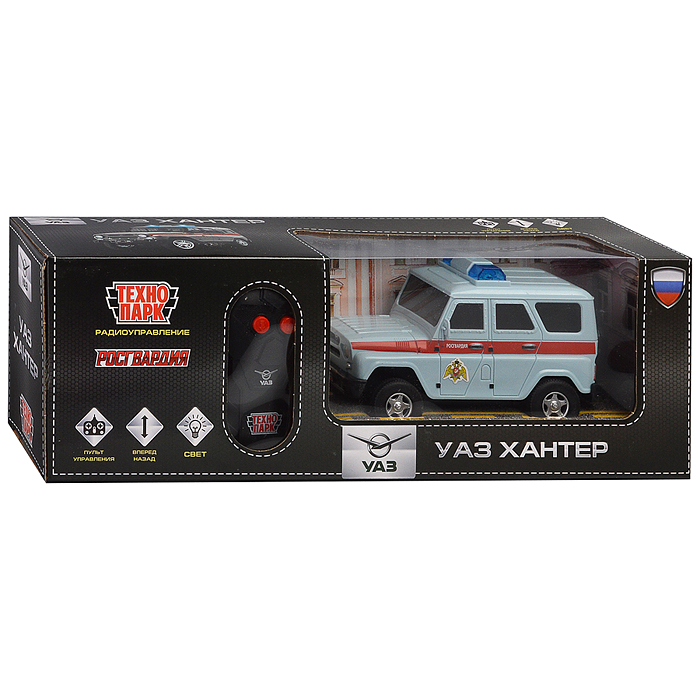 Фото к товару Машина р/у УАЗ Хантер Росгвардия 15 см, свет, серый, в коробке Машина р/у УАЗ Хантер Росгвардия 15 см, свет, серый, в коробке