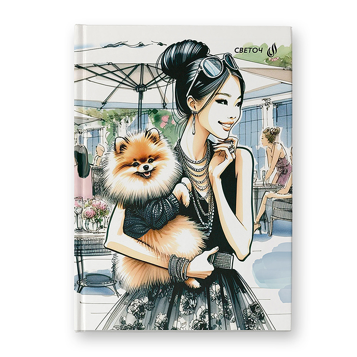 Бизнес-блокнот 64л. "Дама с собачкой" блок кремовый, евроформат, французская клетка
