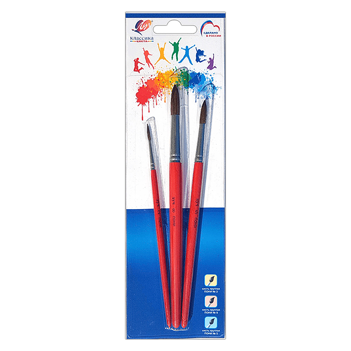 Набор из 3 кистей "Классика цвета" пони (кругл.2, 5, 8) Набор из 3 кистей "Классика цвета" пони (кругл.2, 5, 8)