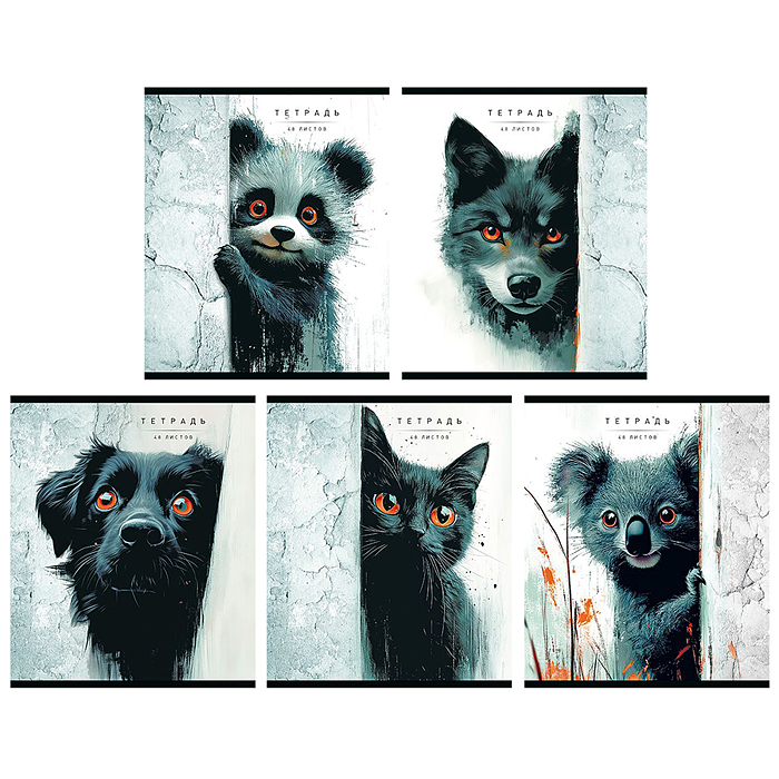 Тетрадь 48л. клетка А5 скрепка S "Кто тут?" Премиум 4+4+Матовая ламинация+УФ выб.20%+Конгрев