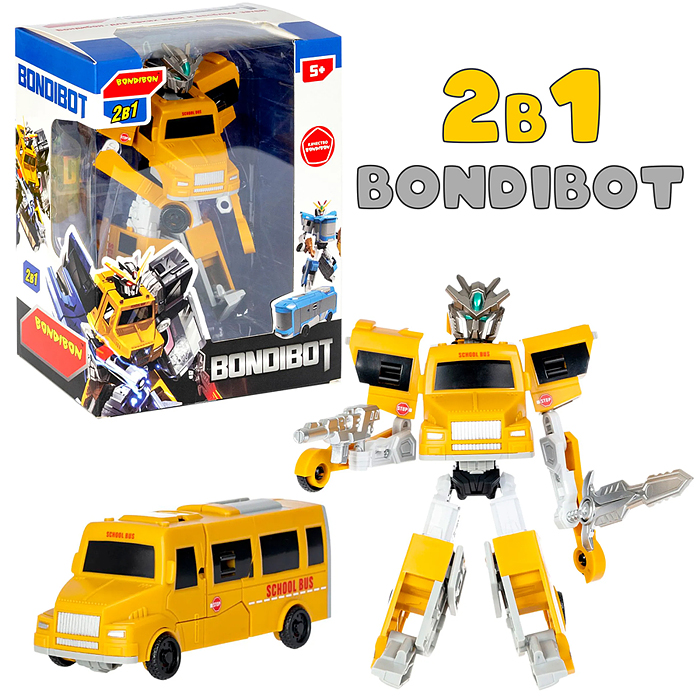 Трансформер 2в1 "Робот-автобус" цвет жёлтый, BOX 21,8х17,5х9,7см