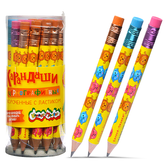 Карандаш чернографитный корпус дерев. "Джамбо. Мультики" НВ с ластиком заточенный круглый