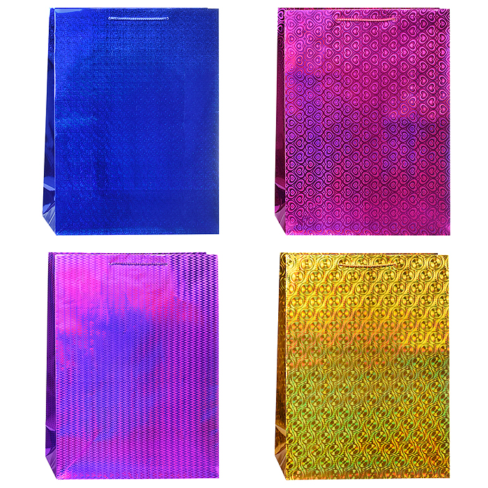 Пакет подарочный голография размер xl, 4 цвета 