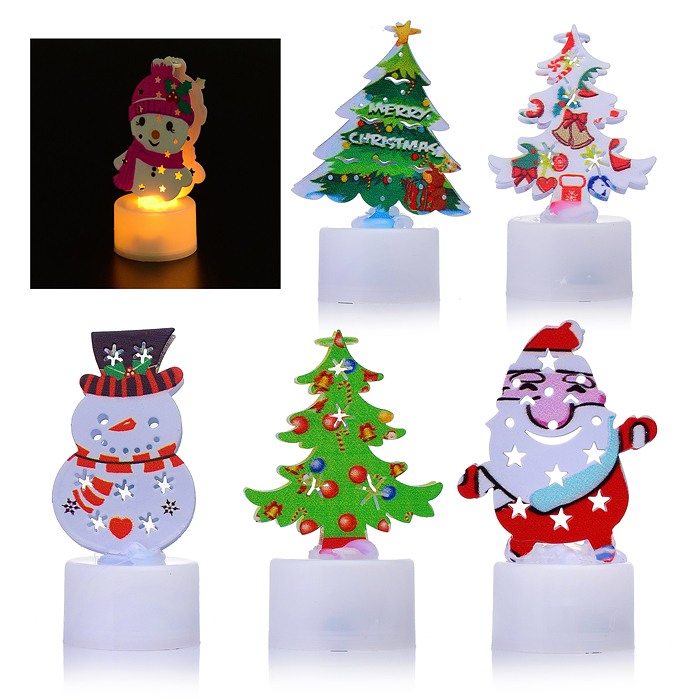 Новогодняя фигурка S1674 светящаяся 8см (Дедушка, елка, снеговик) в пакете