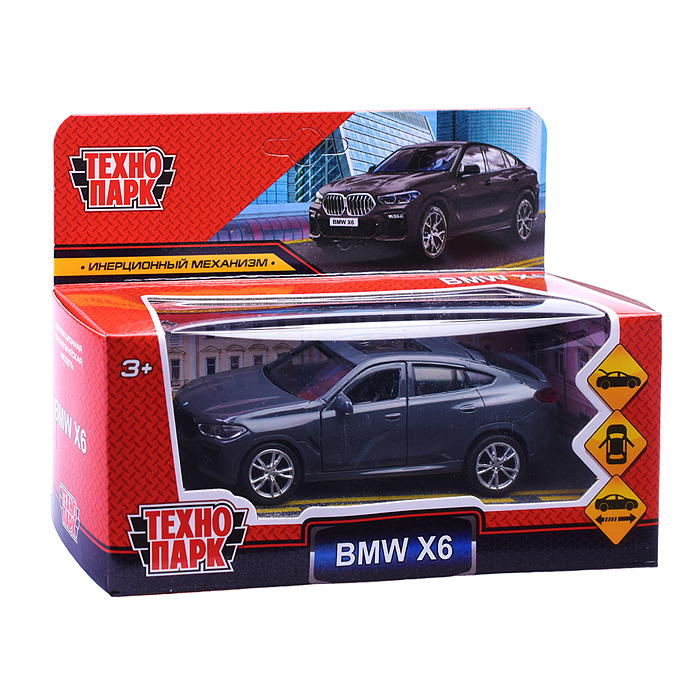 Машина металл BMW X6 12 см, (двери, багаж, темно серый) инерц, в коробке