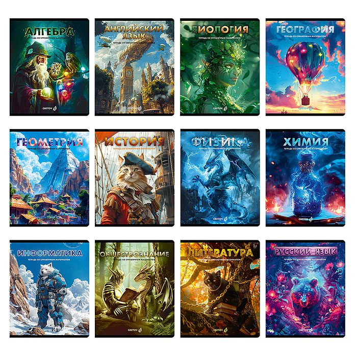 Комплект тетрадей 48л. клетка/линия со справоч. материал. "Остров легенд" 12 предметов Комплект тетрадей 48л. клетка/линия со справоч. материал. "Остров легенд" 12 предметов