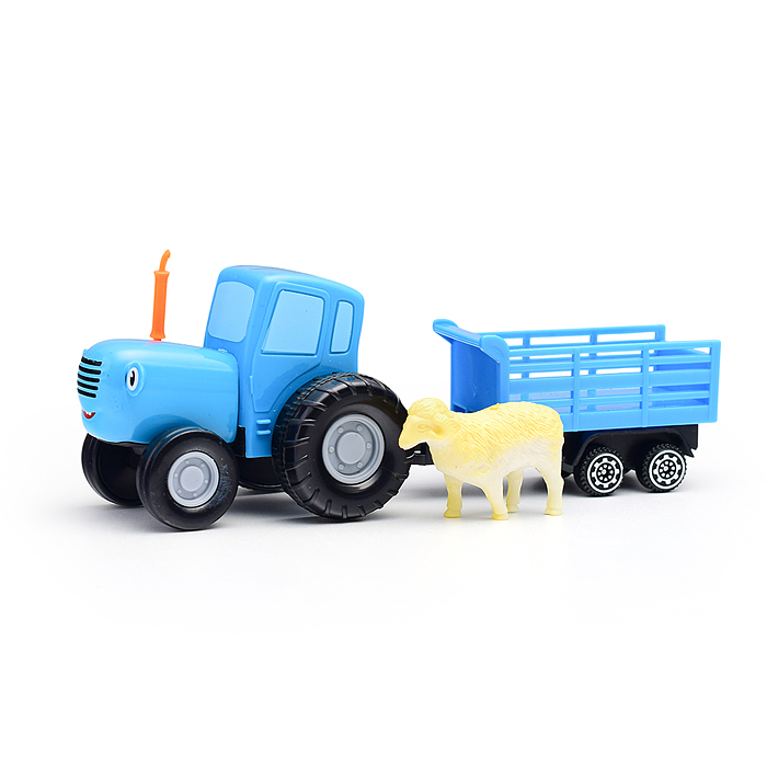 Машина металл Синий трактор с телегой 7,5 см, синий, 